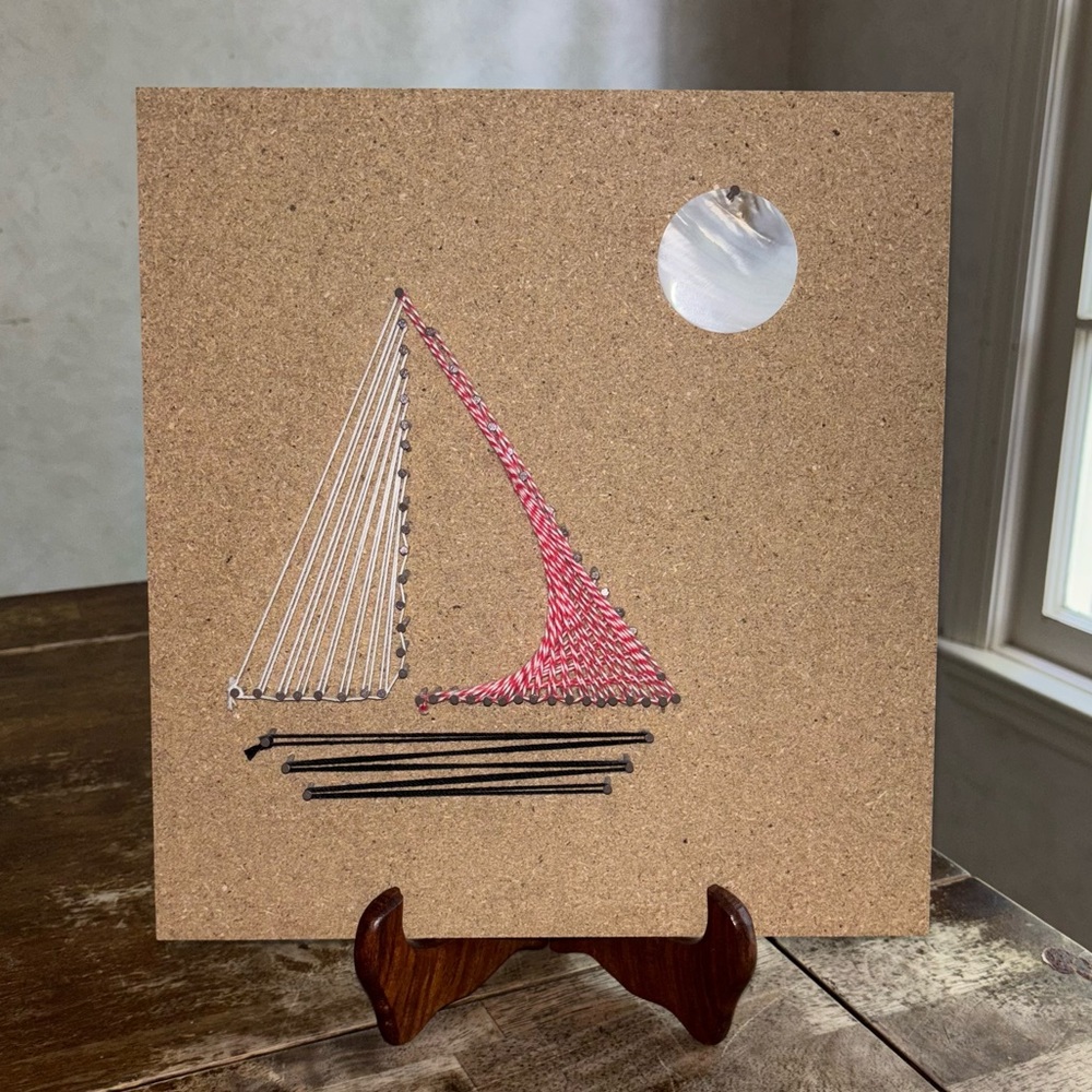 Handmade String Art, Sailboat and moon